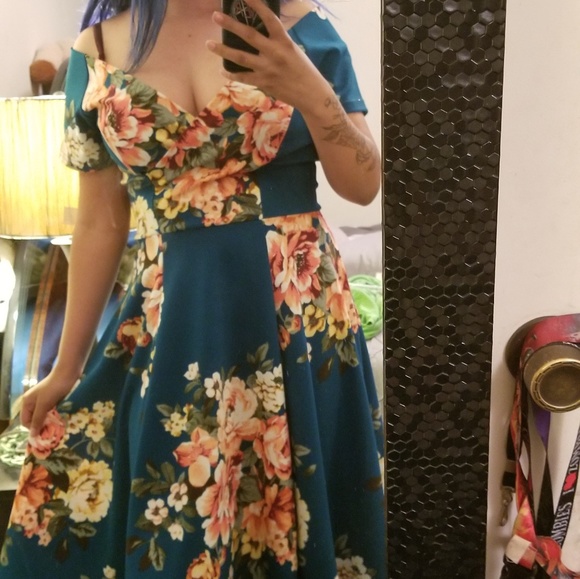 Vintage Dresses & Skirts - 50s off shoulder floral dress by steady clothing Vintage Dresses & Skirts - 50s off shoulder floral dress by steady clothing